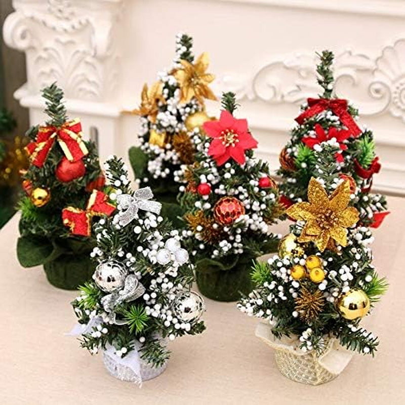 Mini Christmas Tree Tabletop Decorations Christmas Home Decor Artificial Berries Pine Branches Christmas Party Ornaments (3Pcs Silver Christmas Tree)