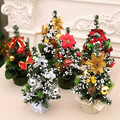 Mini Christmas Tree Tabletop Decorations Christmas Home Decor Artificial Berries Pine Branches Christmas Party Ornaments (3Pcs Silver Christmas Tree)