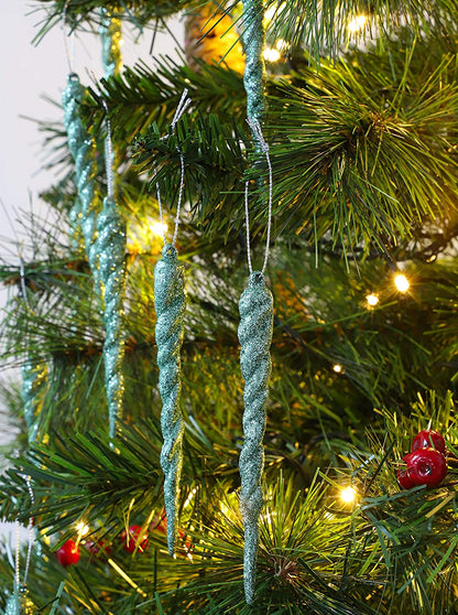 ® 12Cm Glitter Icicle Decorations - Luxury Christmas Tree Trims (Mint Green, Pack of 20)