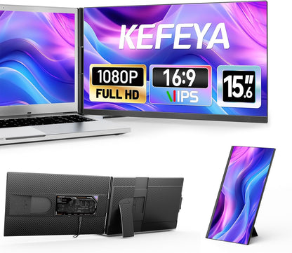 Laptop Screen Extender, 14.2" Portable Triple Monitor for Laptop with Full HD IPS Display, Laptop Extended Monitor Compatible with Mac, Windows, Chrome, Fits 13-17 Inch Laptops