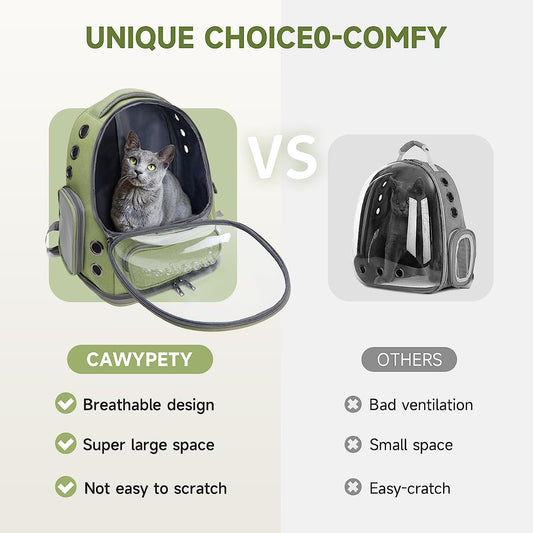 Cat Backpack Carrier, Breathable Cat Carrier Large Space Bubble Pet Backpack for Kitty Small Dog up to 15Lbs, Transparent & Foldable Pet Carrier for Travel Hiking