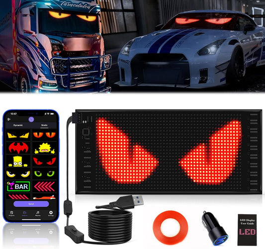 Devil Eyes Light for Car Windshield, 10.6''X4.7'' Programmable Double Row Custom LED Car Sign, Bluetooth APP Control Custom Animated LED Soft Screen for Window