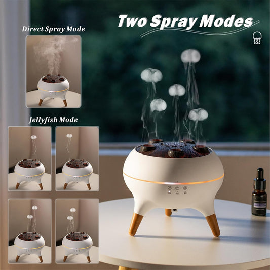 Essential Oil Diffuser 250ML Dancing Jellyfish Aromatherapy Diffuser Humidifier with 7 Colors LED Lights,Remote Control,Plug in for Bedroom,Office (White)
