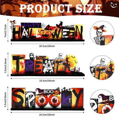 3Pcs Halloween Wooden Table Centerpieces Signs, Halloween Decorations Indoor Table Decor for Halloween Party Supplies, Orange
