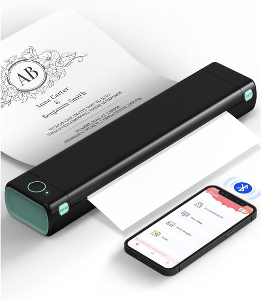 Portable Printers Wireless for Travel, M08F Thermal Bluetooth Printer Support for 8.5"X11" US Letter, Small Inkless Printer Compatible with Ios, Android, Laptop for Car, Office, Home